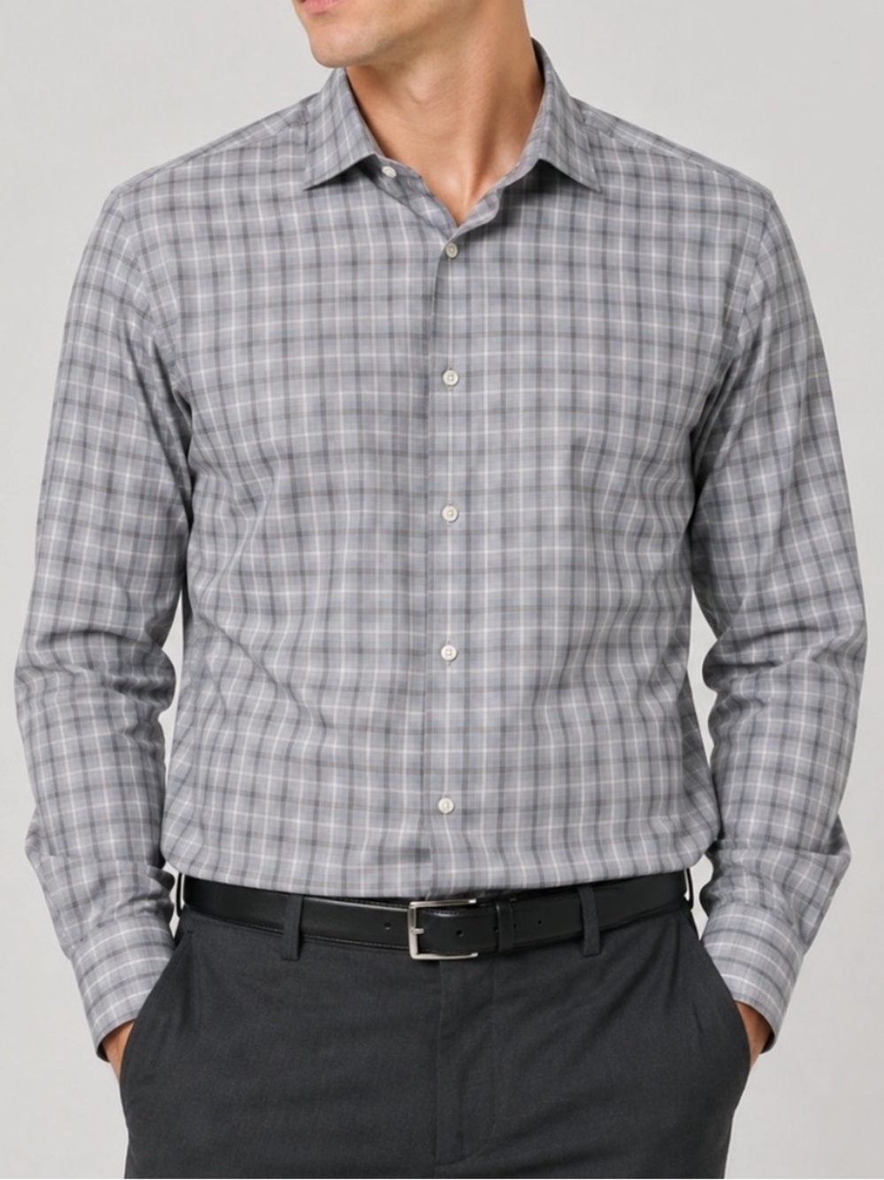 Hugo Boss Slim Fit Gray Plaid Button-Down Shirt